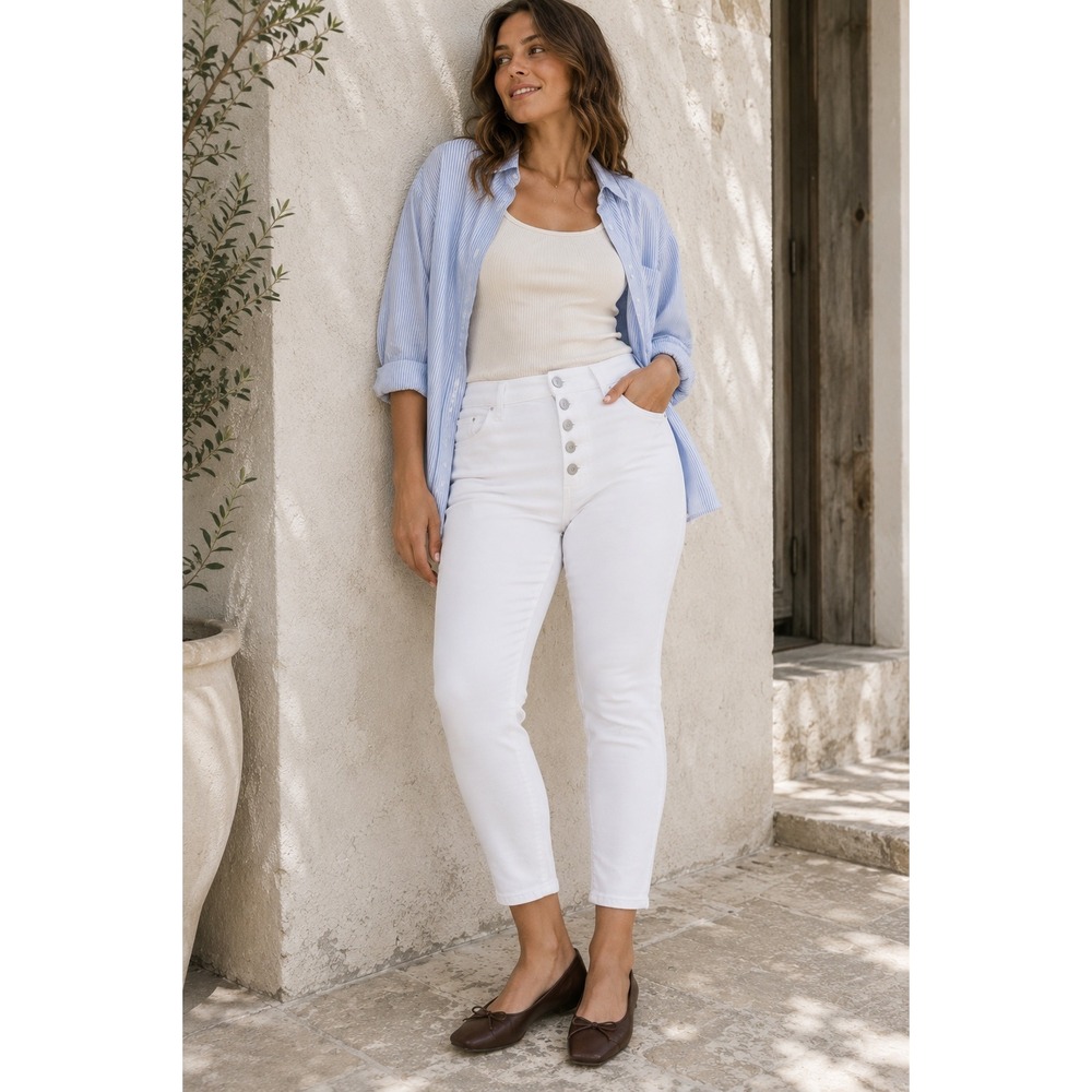 NWT Madewell High-Rise Skinny Crop‎ Cotton Stretch Button Fly Modern White 36
